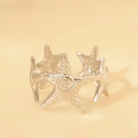 Stainless Steel Silver Starfish Ring - Picture 3 of 4